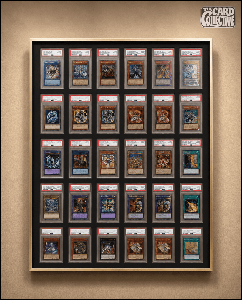Premium aluminium metal trading card wall display frame case for Pokémon cards, MTG cards, Yu-Gi-Oh! cards, One Piece cards and sports cards, graded card wall display, PSA card frame, CGC card display, BGS slab display, One Touch magnetic holder display,