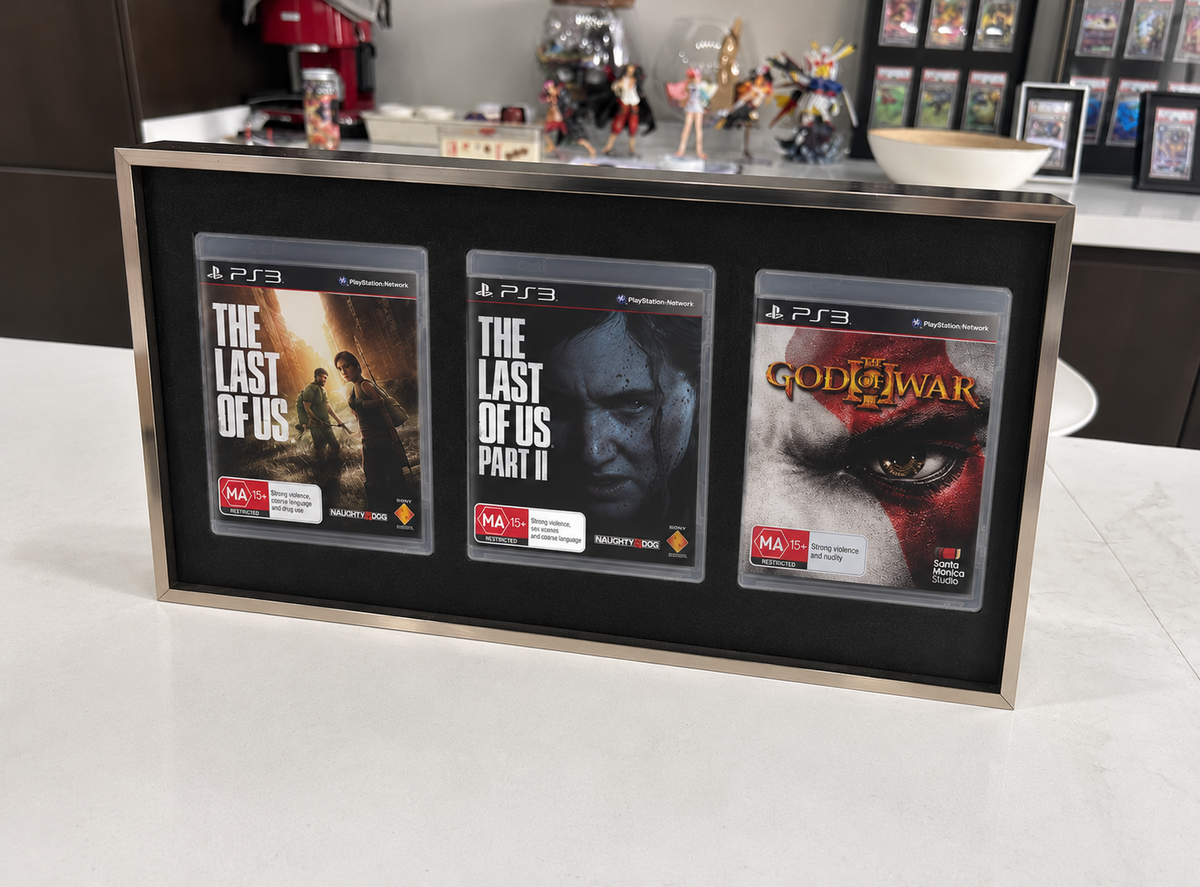 3 Grid (3×1) Aluminium Video Game Case Metal Wall Display Frame | PlayStation • Xbox • Nintendo | PS5 • PS4 • PS3 • PS2 • Xbox Series X • Xbox One • Xbox 360 • Nintendo Switch