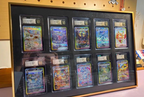 Premium aluminium metal trading card wall display frame case for Pokémon cards, MTG cards, Yu-Gi-Oh! cards, One Piece cards and sports cards, graded card wall display, PSA card frame, CGC card display, BGS slab display, One Touch magnetic holder display,