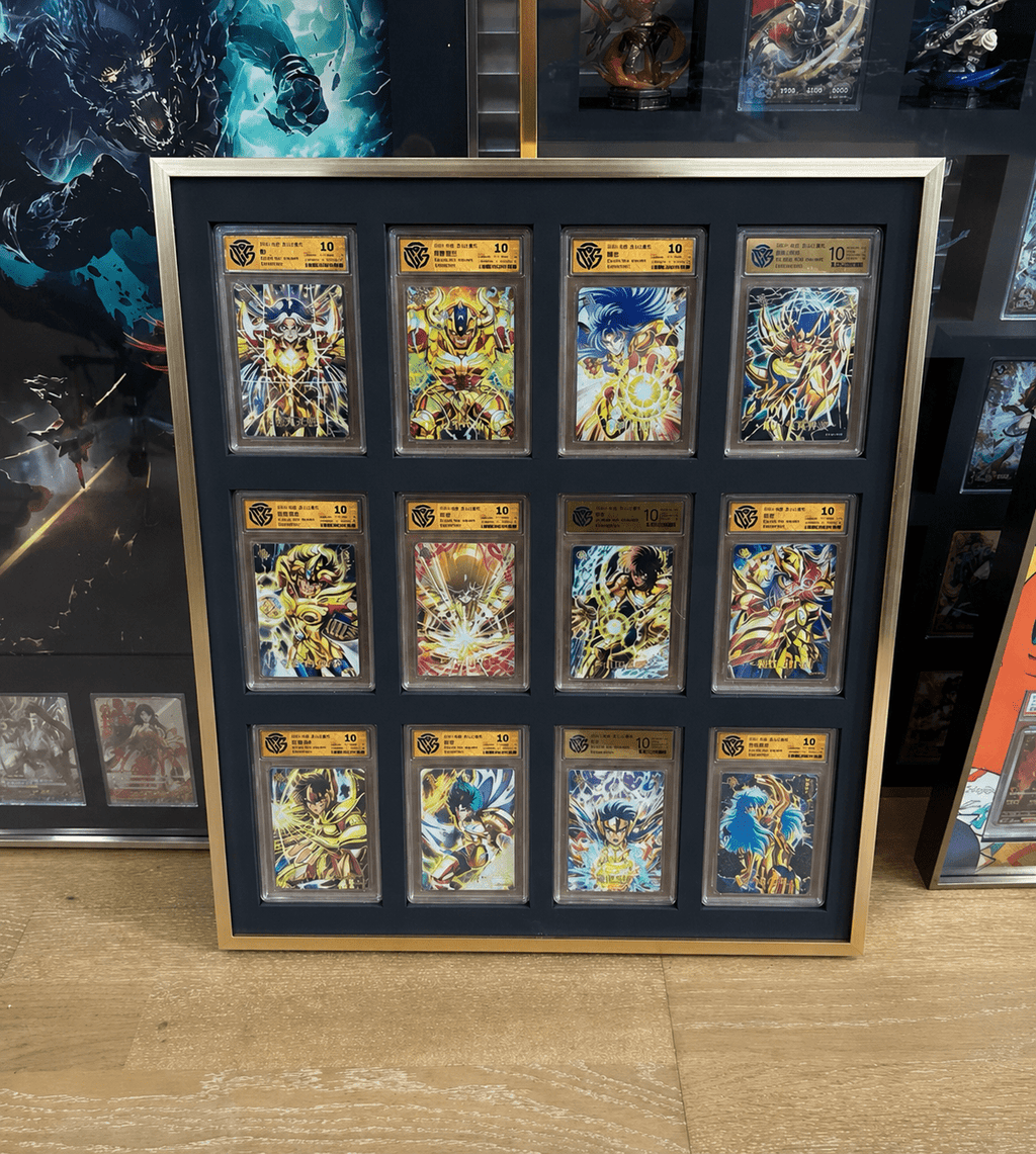 Premium aluminium metal trading card wall display frame case for Pokémon cards, MTG cards, Yu-Gi-Oh! cards, One Piece cards and sports cards, graded card wall display, PSA card frame, CGC card display, BGS slab display, One Touch magnetic holder display,